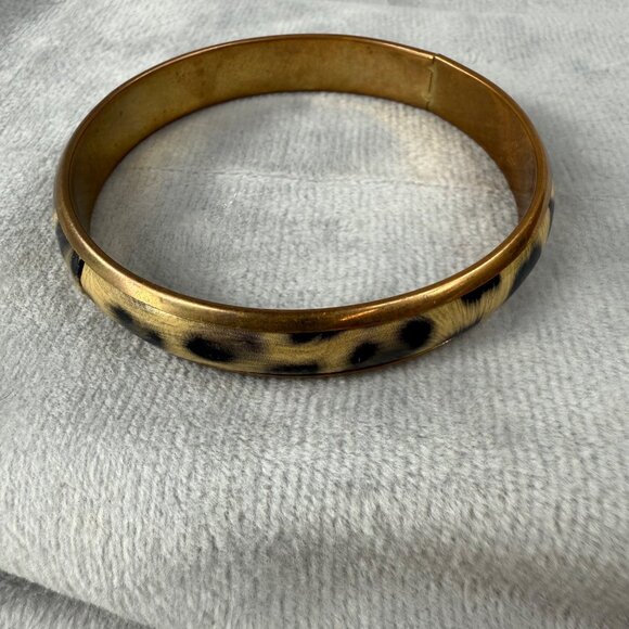 Vintage Gold-Tone Animal Print Bangle Bracelet Leopard Pattern Women - Picture 2 of 15